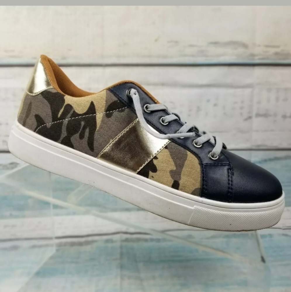 Jolimall Womens Military Print Lace Up Sneakers 8